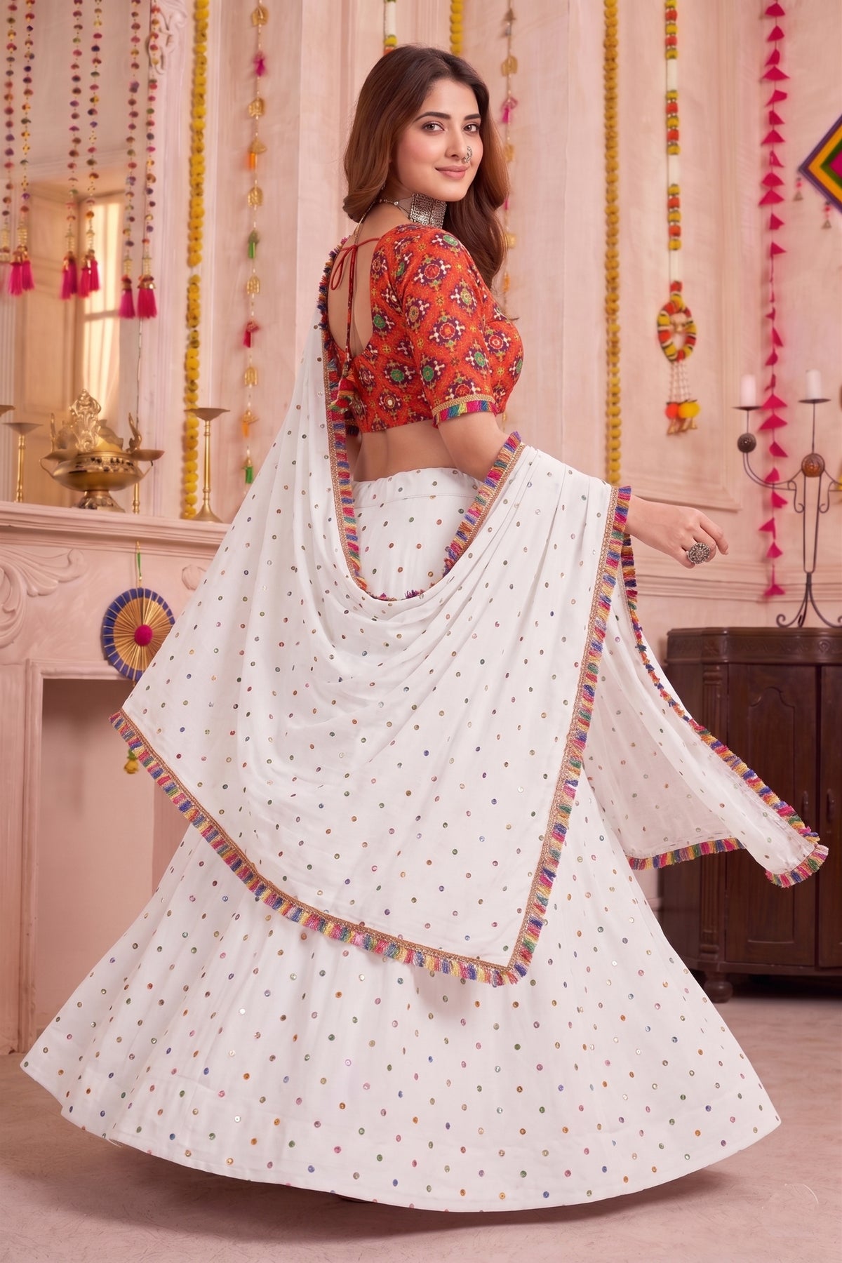 Traditional White Multicolor Rayon Embroidery Work Designer Lehenga Choli with Dupatta