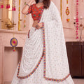 Traditional White Multicolor Rayon Embroidery Work Designer Lehenga Choli with Dupatta