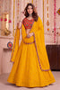 Glorious Yellow Multicolor Rayon Embroidery Work Designer Lehenga Choli with Dupatta