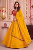 Glorious Yellow Multicolor Rayon Embroidery Work Designer Lehenga Choli with Dupatta