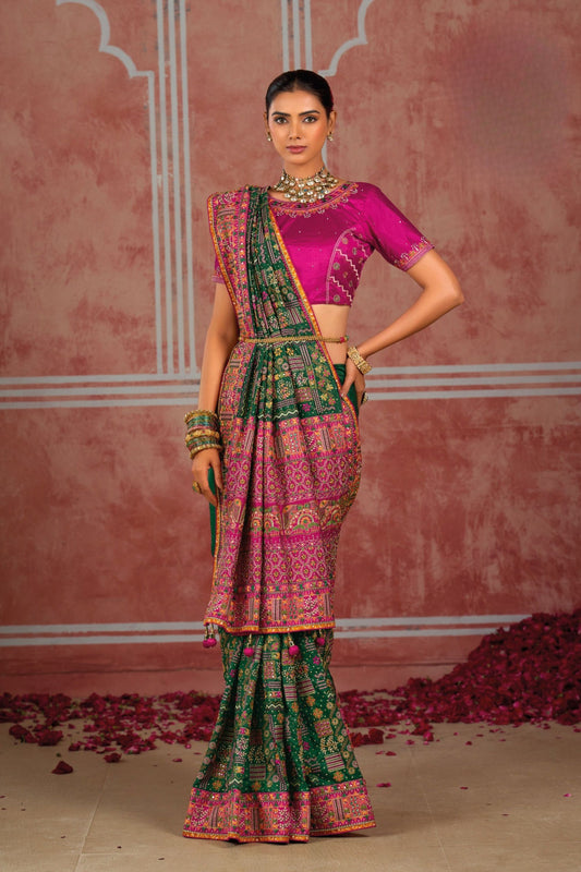 Royal Green Shana Silk Saree Kachhi Work for Women