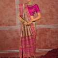 Stylish Beige Shana Silk Saree Kachhi Work for Women