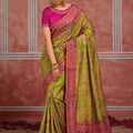Graceful Olive Green Shana Silk Saree Kachhi Work for Women