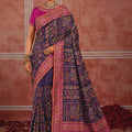 Royal Navy Blue Shana Silk Saree Kachhi Work for Women