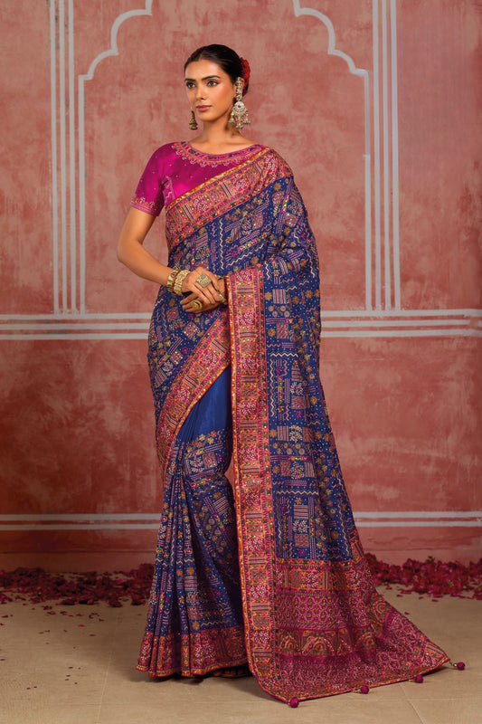 Stylish Blue Shana Silk Saree Kachhi Work for Women