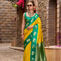  Yellow Emerald Green with Gold Zari Motifs and Rich Woven Border