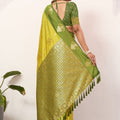 Yellow Olive Green Kanjivaram Silk Saree with Rich Gold Zari Border