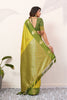 Yellow Olive Green Kanjivaram Silk Saree with Rich Gold Zari Border