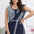 Elegant Navy Blue Designer Saree with Embroidered Blouse