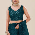 Teal Green Net Saree Heavy Sequins Embroidery Designer Blouse