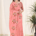 Peach Organza Saree with Floral Embroidery Designer Blouse