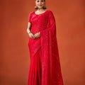 Red Embroidered Georgette Saree with Blouse Piece Party Wear Saree 