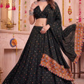 Stunning Black Multicolor Rayon Thread Work Designer Lehenga Choli with Dupatta