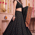 Stunning Black Multicolor Rayon Thread Work Designer Lehenga Choli with Dupatta