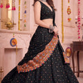 Stunning Black Multicolor Rayon Thread Work Designer Lehenga Choli with Dupatta
