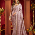 Premium Mauve Velvet Silk Saree Beads Sequins Work for Women