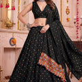 Stunning Black Multicolor Rayon Thread Work Designer Lehenga Choli with Dupatta