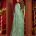 Graceful Sage Green Velvet Silk Saree Beads Sequins Work for Women