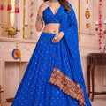 Graceful Royal Blue Multicolor Rayon Thread Work Designer Lehenga Choli with Dupatta
