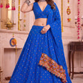 Graceful Royal Blue Multicolor Rayon Thread Work Designer Lehenga Choli with Dupatta