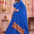 Graceful Royal Blue Multicolor Rayon Thread Work Designer Lehenga Choli with Dupatta