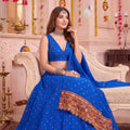 Graceful Royal Blue Multicolor Rayon Thread Work Designer Lehenga Choli with Dupatta