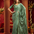 Graceful Sage Green Velvet Silk Saree Beads Sequins Work for Women