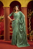 Graceful Sage Green Velvet Silk Saree Beads Sequins Work for Women