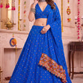 Graceful Royal Blue Multicolor Rayon Thread Work Designer Lehenga Choli with Dupatta