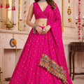 Beautiful Rani Pink Multicolor Rayon Thread Work Designer Lehenga Choli with Dupatta