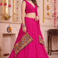 Beautiful Rani Pink Multicolor Rayon Thread Work Designer Lehenga Choli with Dupatta