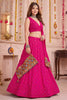 Beautiful Rani Pink Multicolor Rayon Thread Work Designer Lehenga Choli with Dupatta