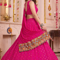 Beautiful Rani Pink Multicolor Rayon Thread Work Designer Lehenga Choli with Dupatta