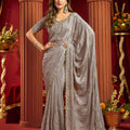 Stylish Grey Velvet Silk Saree Beads Sequins Work for Women