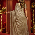 Grateful Beige Velvet Silk Saree Beads Sequins Work for Women