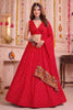 Gorgeous Red Multicolor Rayon Thread Work Designer Lehenga Choli with Dupatta