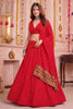Gorgeous Red Multicolor Rayon Thread Work Designer Lehenga Choli with Dupatta