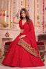 Gorgeous Red Multicolor Rayon Thread Work Designer Lehenga Choli with Dupatta