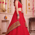 Gorgeous Red Multicolor Rayon Thread Work Designer Lehenga Choli with Dupatta