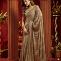Grateful Beige Velvet Silk Saree Beads Sequins Work for Women