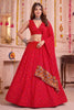 Gorgeous Red Multicolor Rayon Thread Work Designer Lehenga Choli with Dupatta