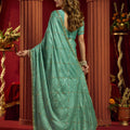 Lovely Sea Green Velvet Silk Saree Beads Sequins Work for Women