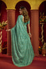 Lovely Sea Green Velvet Silk Saree Beads Sequins Work for Women