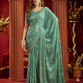 Lovely Sea Green Velvet Silk Saree Beads Sequins Work for Women
