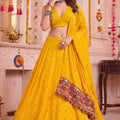 Trendy Yellow Multicolor Rayon Thread Work Designer Lehenga Choli with Dupatta