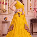 Trendy Yellow Multicolor Rayon Thread Work Designer Lehenga Choli with Dupatta