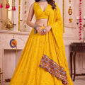 Trendy Yellow Multicolor Rayon Thread Work Designer Lehenga Choli with Dupatta