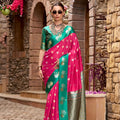  Rani Pink Emerald Green with Gold Zari Motifs and Rich Woven Border