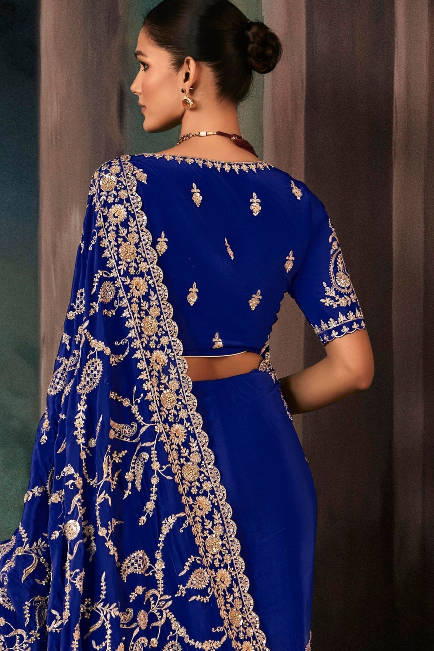 Royal Blue Heavy Embroidered Designer Saree with Blouse