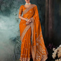 Designer Orange Silk Saree with Heavy Border Matching Blouse 